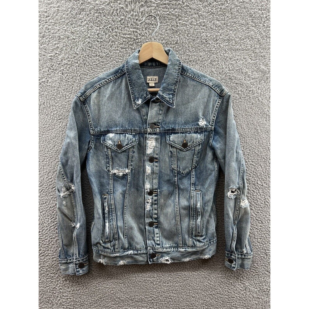 ABLE Denim Jacket Women’s Size Medium Blue Light Wash Distressed